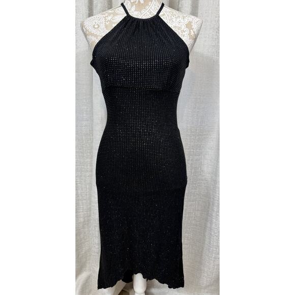 Wet Seal Black Halter Neck Bodycon Dress Open Back High-Low Hem Size Small - Picture 2 of 10
